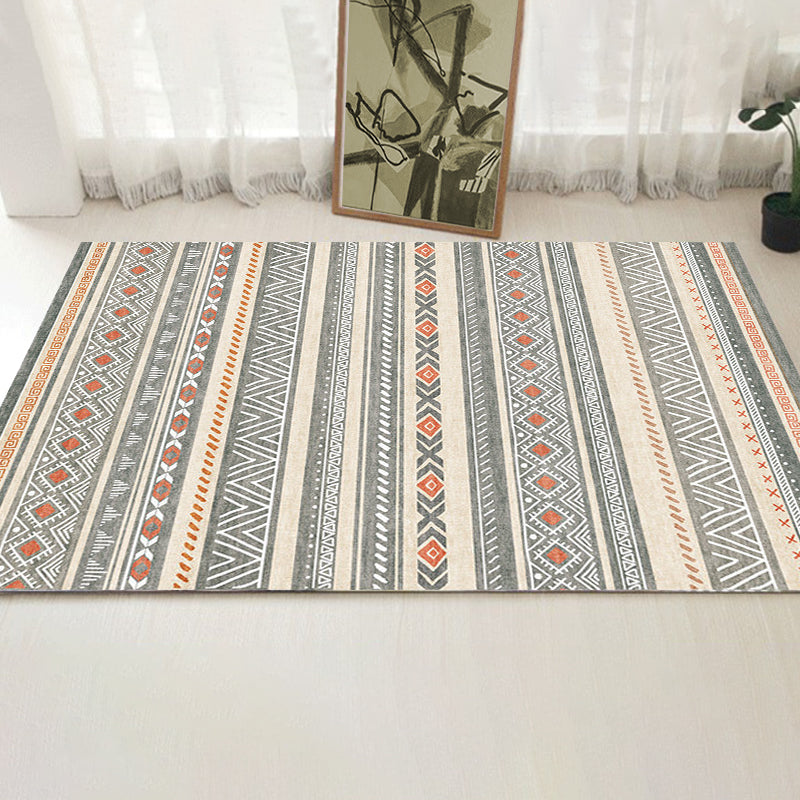 BowLift | Bohemian Style Indoor Rug Striped Geometric Shine Rug with Zigzag Lines and Diamond Synthetic Non-Slip Rug