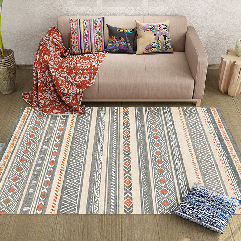 BowLift | Bohemian Style Indoor Rug Striped Geometric Shine Rug with Zigzag Lines and Diamond Synthetic Non-Slip Rug