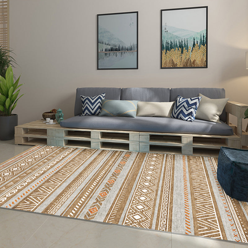 BowLift | Bohemian Style Indoor Rug Striped Geometric Shine Rug with Zigzag Lines and Diamond Synthetic Non-Slip Rug