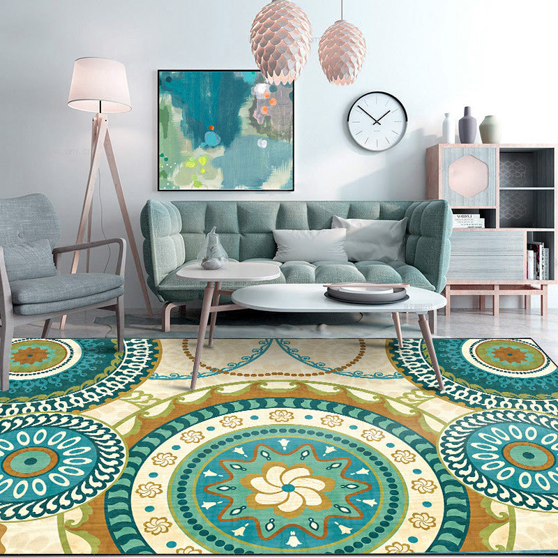 BowLift | Yellow Moroccan Carpet Polyester Flower Circle Dots Pattern Rug Non-Slip Mat Rug for Home Decor