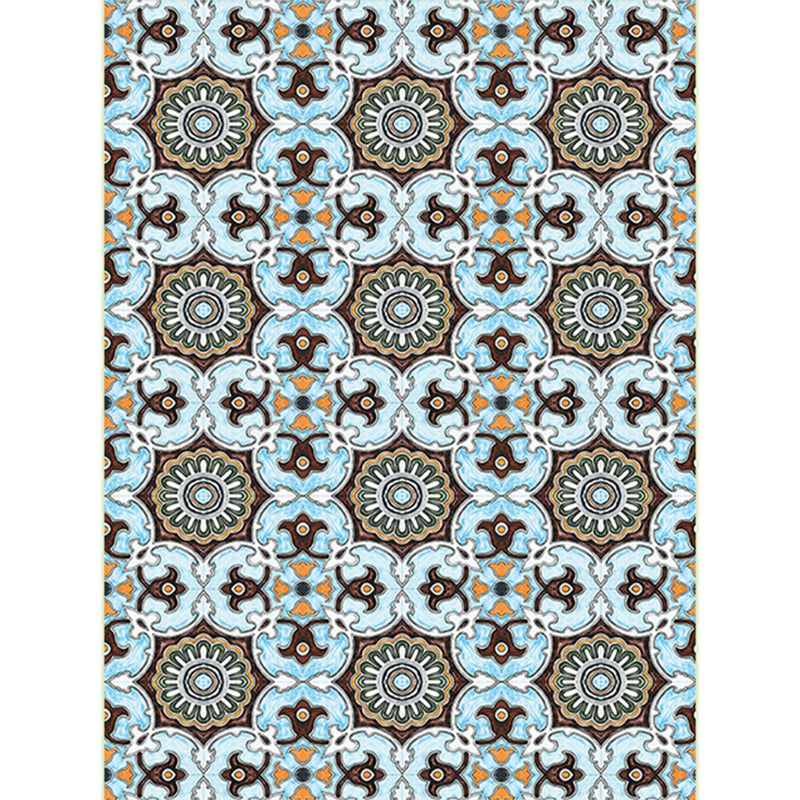 BowLift | Blue and brown Moroccan carpet polyester floral pattern non-slip rug for home decor