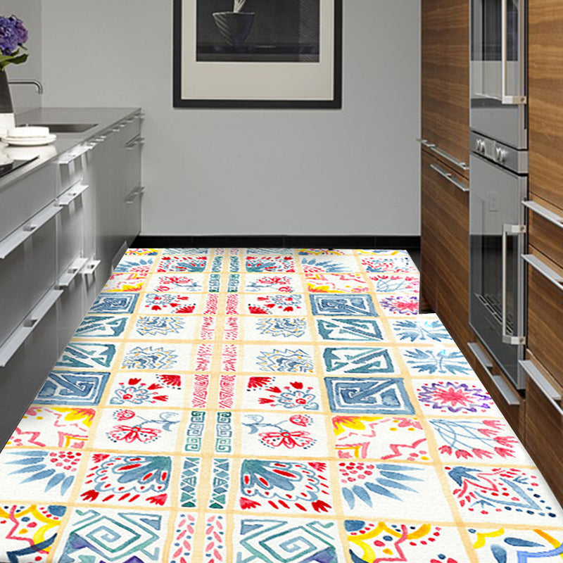 BowLift | Yellow Moroccan carpet Polyester flowers Greek key square pattern rug non-slip rug for bedroom