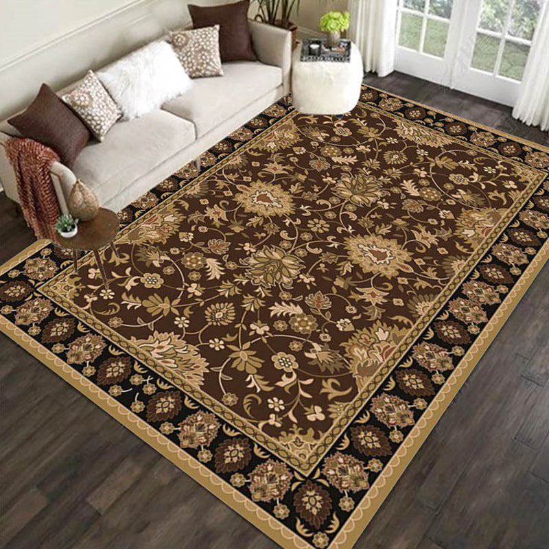 BowLift | Persian petal pattern rug in brown Moroccan rug polyester non-slip mat rug for bedroom