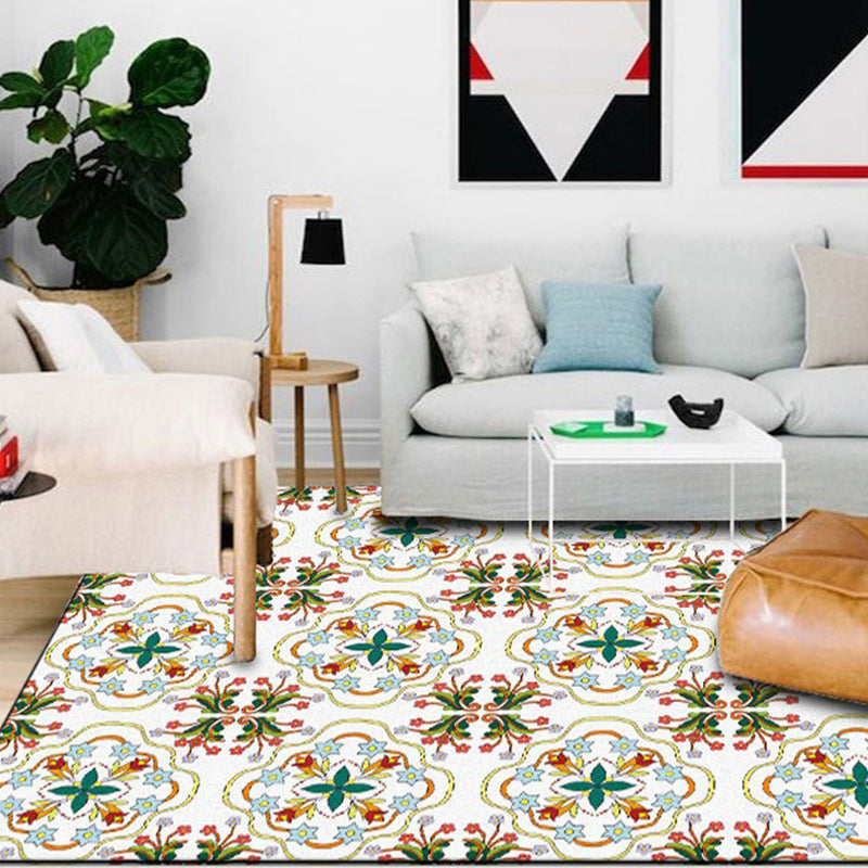 BowLift | White Bedroom Rug Moroccan Geometric Flower Leaf Pattern Rug Polyester Non-Slip Rug