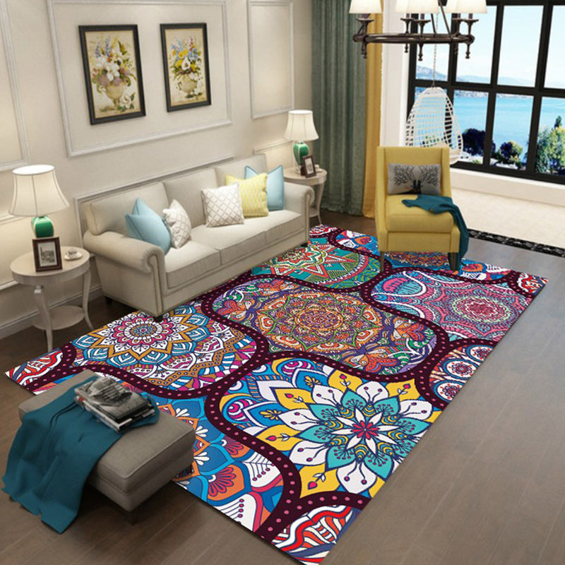 BowLift | Colorful Bedroom Moroccan Flower Dots Pattern Rug Polyester Machine Washable Non-Slip Back Rug