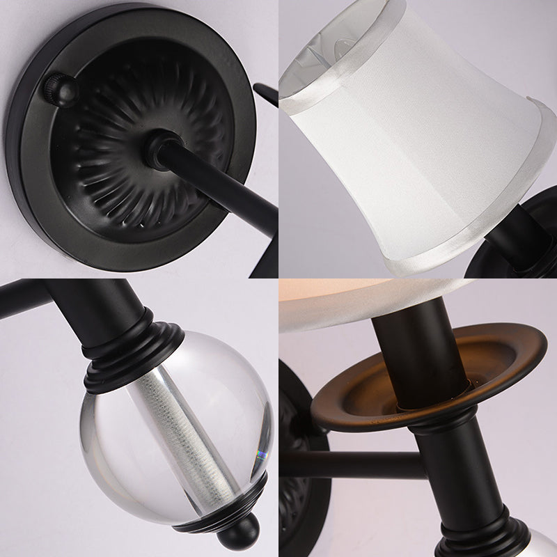 BowLift | White Fabric Bell Wall Lamp Contemporary 1 Light Wall Lamp with Crystal Ball and Straight Arm in Black