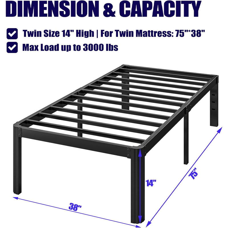 BowLift | 14 Inch Twin Bed Frame 3000 lbs Loading Capacity Metal Platform Bed Frame No Box Spring Needed