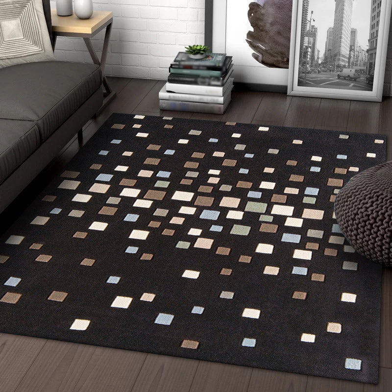 BowLift | Black Bedroom Rug New Plaid Pattern Rug Polyester Non-Slip Backing Pet-Friendly Rug