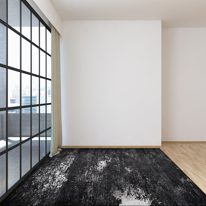 BowLift | Industrial Abstract Rug Black Polyester Rug Machine Washable Non-Slip Backing Rug for Bedroom
