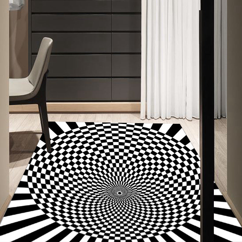BowLift | Black-and-white bedroom rug novelty 3D small check pattern carpet polyester non-slip pet-friendly rug