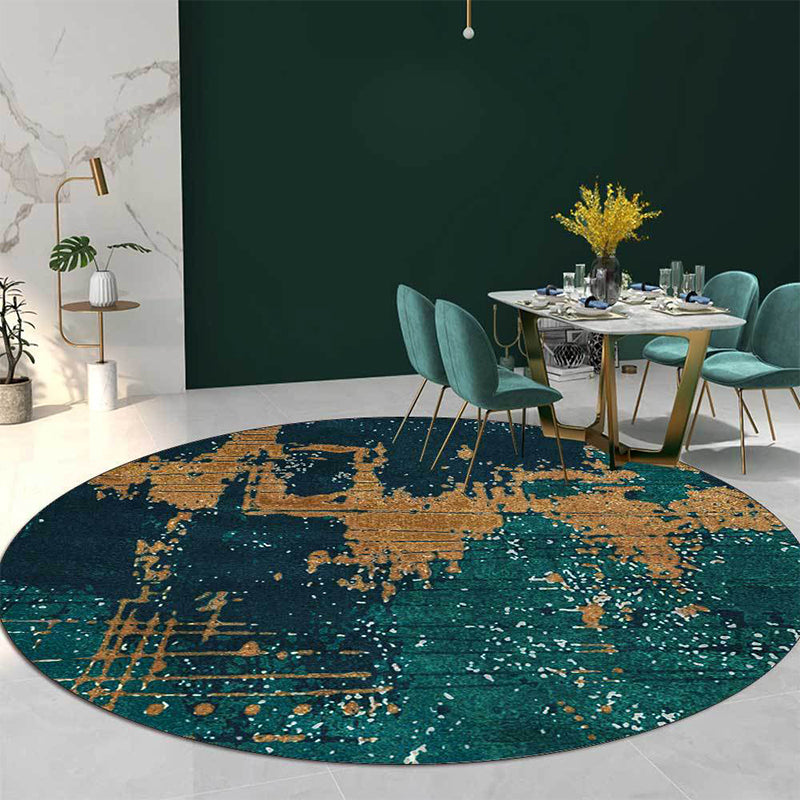 BowLift | Green and Golden Industrial Area Rug Polyester Abstract Rug Washable Non-Slip Back Carpet for Living Room