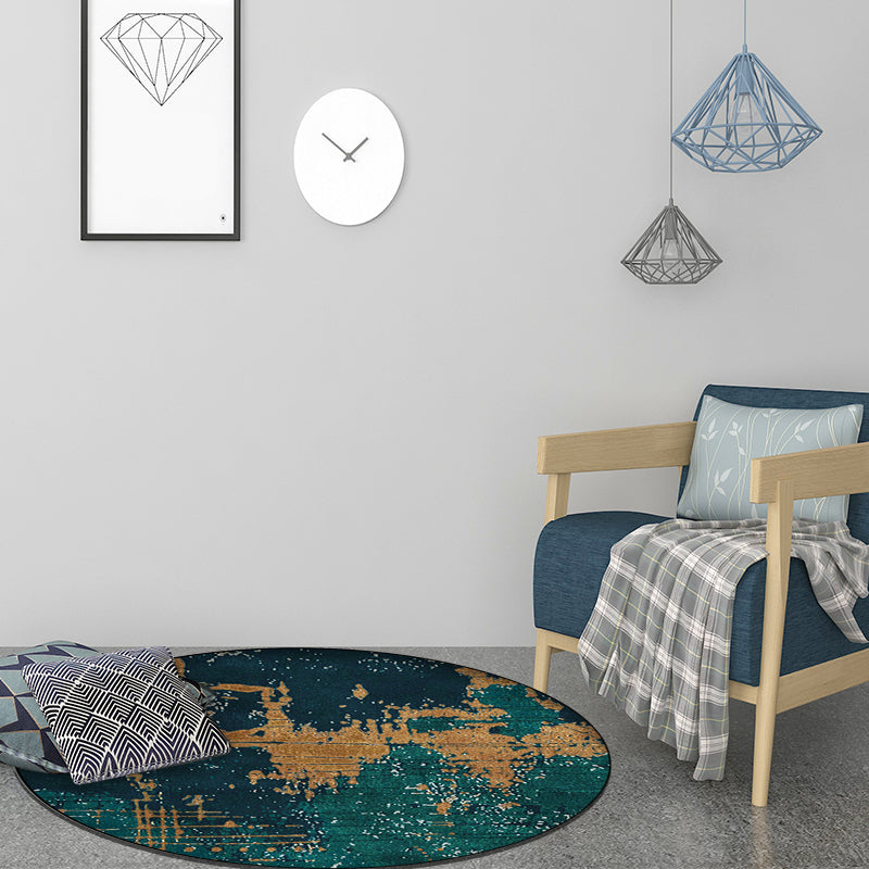 BowLift | Green and Golden Industrial Area Rug Polyester Abstract Rug Washable Non-Slip Back Carpet for Living Room