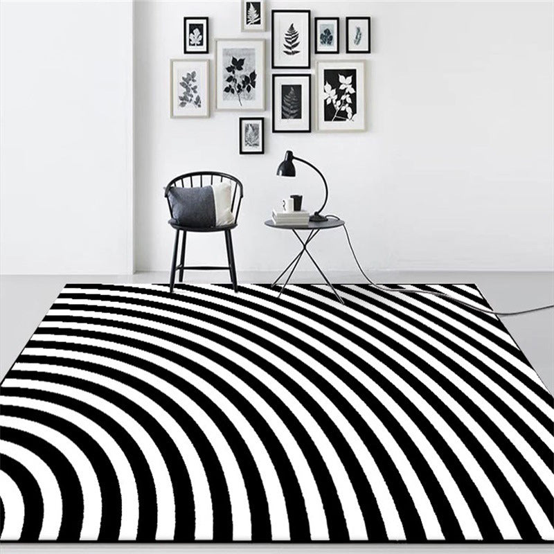 BowLift | Black and White Bedroom Carpet Novelty 3D Half Arch Pattern Rug Polyester Non-slip Stain Resistant Carpet
