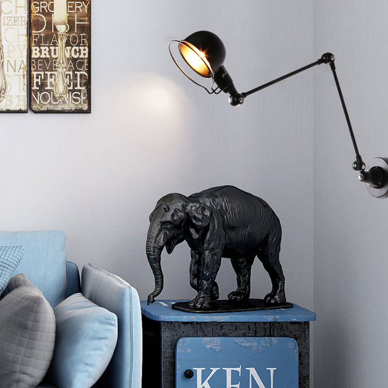 BowLift | Black/White Swing Arm Wall Light with Bowl Shade Industrial Metal 1 Head Hallway Wall Lamp