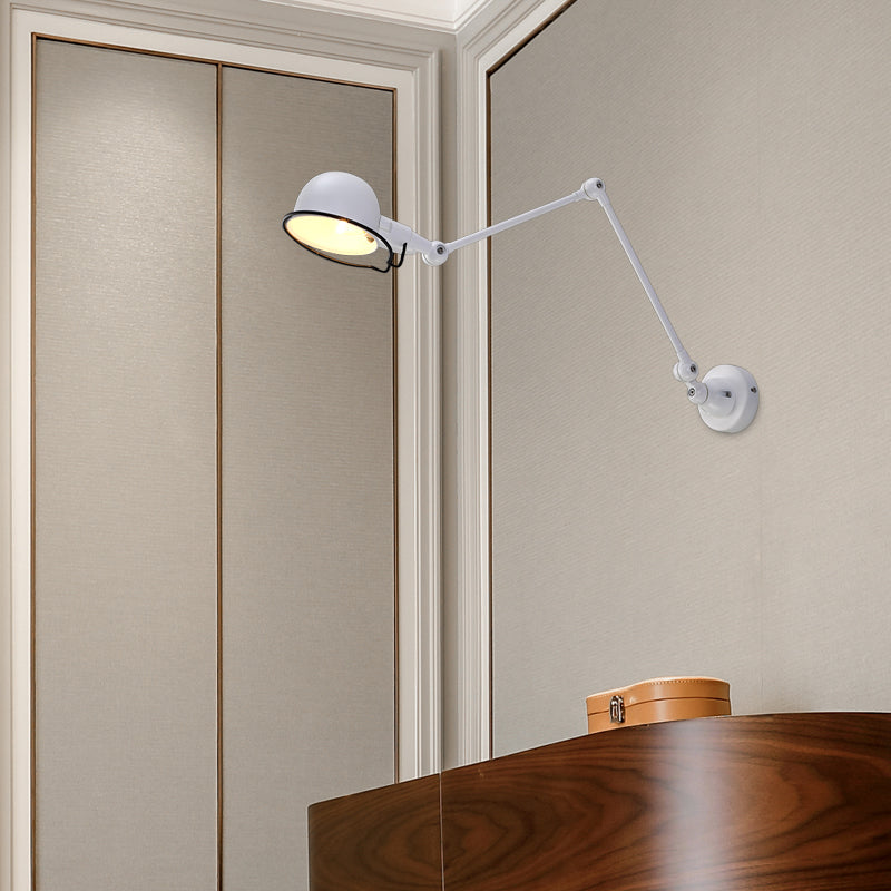 BowLift | Black/White Swing Arm Wall Light with Bowl Shade Industrial Metal 1 Head Hallway Wall Lamp