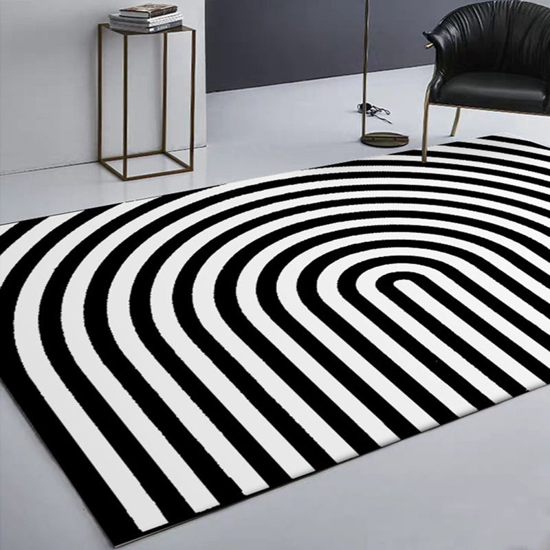 BowLift | Contemporary Novelty Rug in White and Black 3D Curved Line Pattern Rug Polyester Washable Rug for Home Decoration