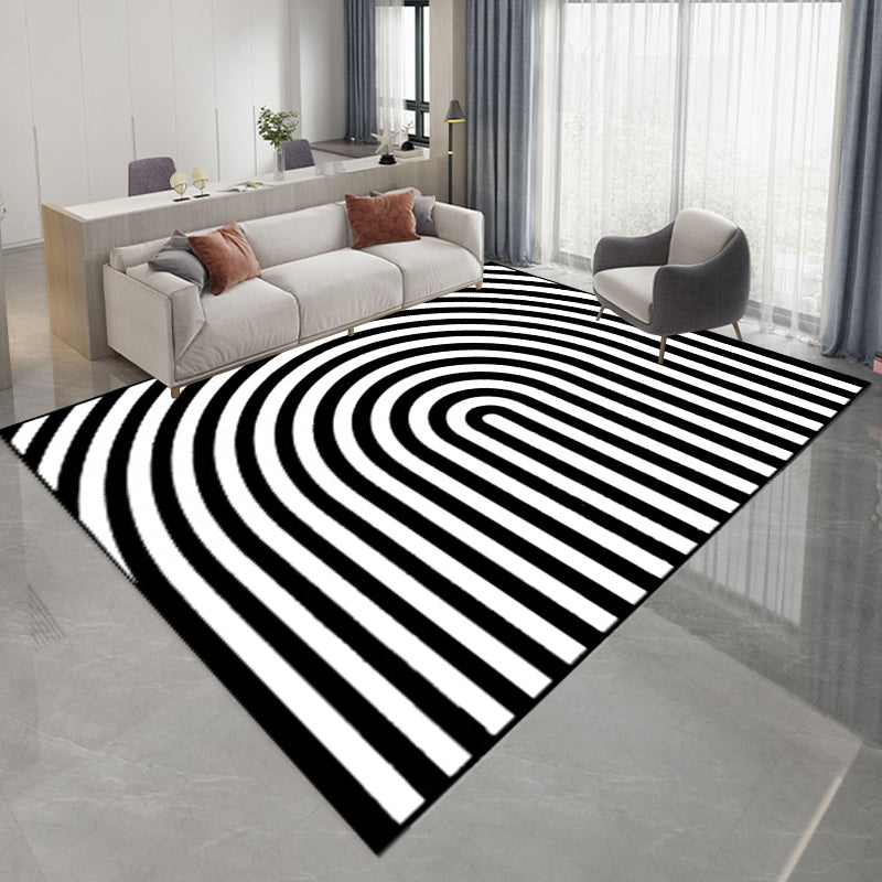BowLift | Contemporary Novelty Rug in White and Black 3D Curved Line Pattern Rug Polyester Washable Rug for Home Decoration
