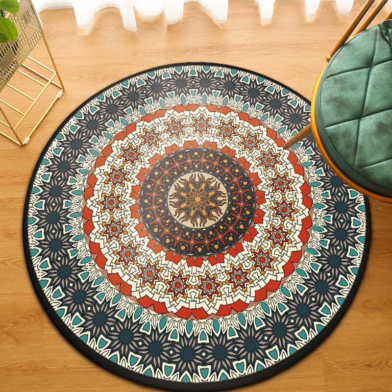 BowLift | Green Bedroom Carpet Moroccan Flower Circle Pattern Carpet Polyester Pet-Friendly Non-Slip Washable Carpet