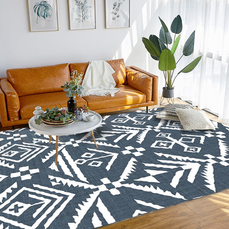 BowLift | Marine-Indian Tribe Wallpaper Geometric Floor Covering Synthetic Washable Pet Friendly Stain Resistant Power Loom Rug