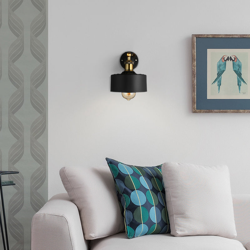 BowLift | 1 Light Wall Lamp Loft Style Dome/Drum Shade Metal Adjustable Wall Lamp in Black for Bedroom