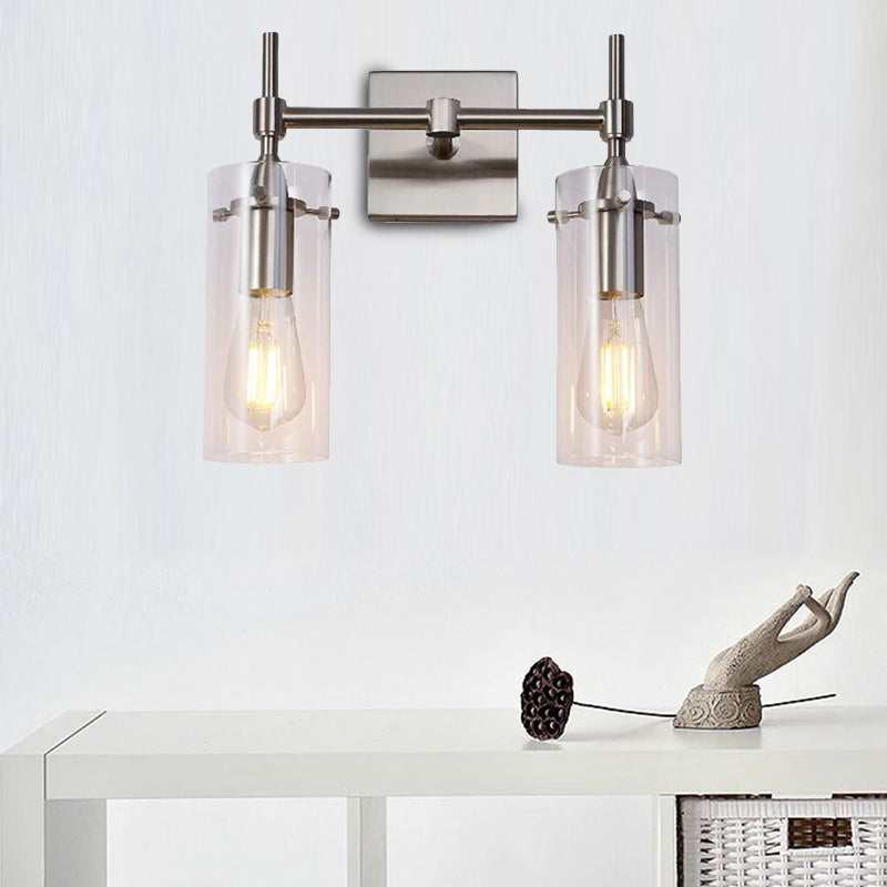 BowLift | Chrome/Nickel Cylinder Shade Wall Lighting Modern Clear Glass 2-Light Dining Room Wall Lamp