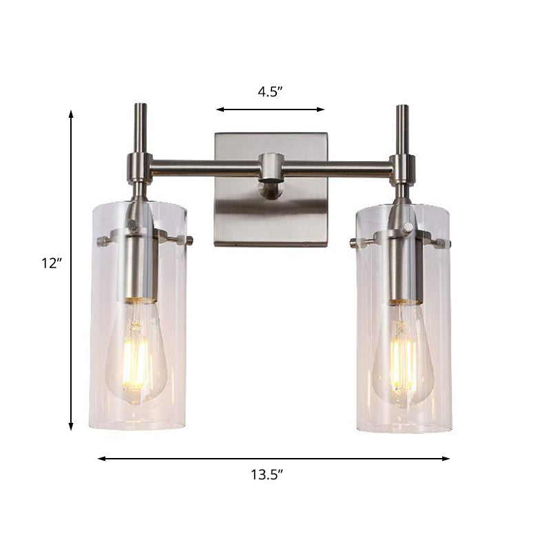 BowLift | Chrome/Nickel Cylinder Shade Wall Lighting Modern Clear Glass 2-Light Dining Room Wall Lamp