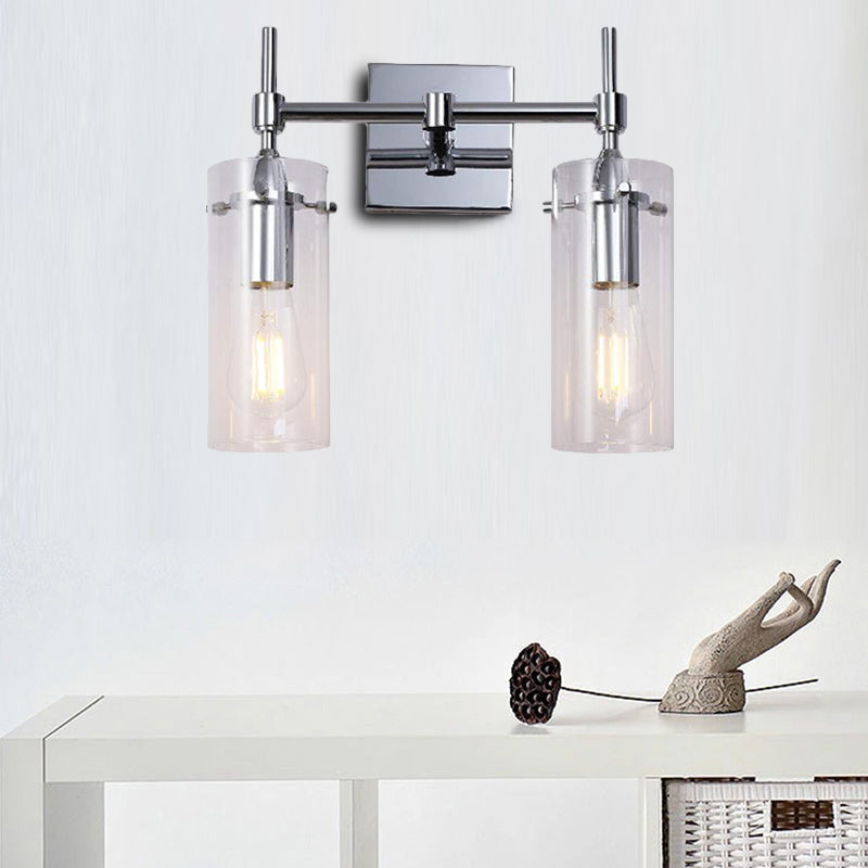BowLift | Chrome/Nickel Cylinder Shade Wall Lighting Modern Clear Glass 2-Light Dining Room Wall Lamp
