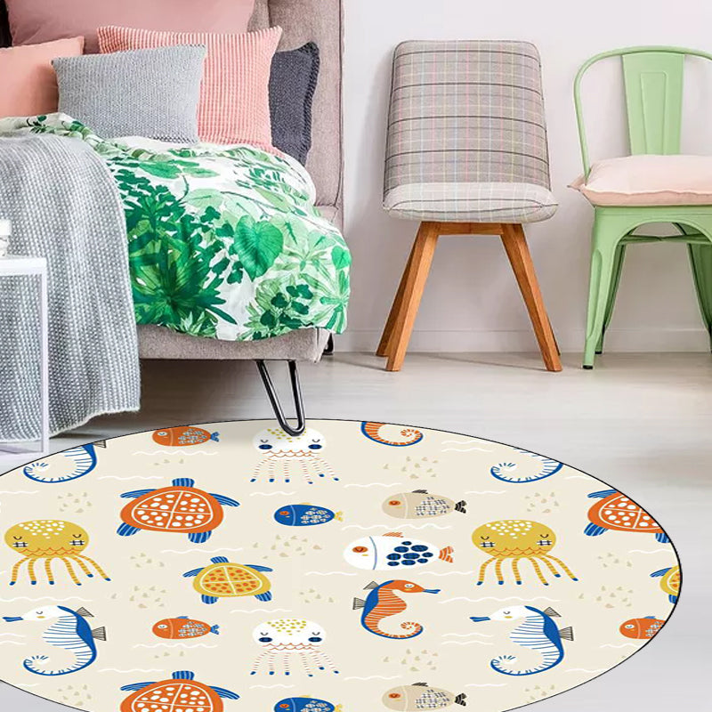 BowLift | Casual Kids Rug in Ivory Animal Turtle Jellyfish Hippocampus Pattern Rug Polyester Washable Rug for the Children's Room
