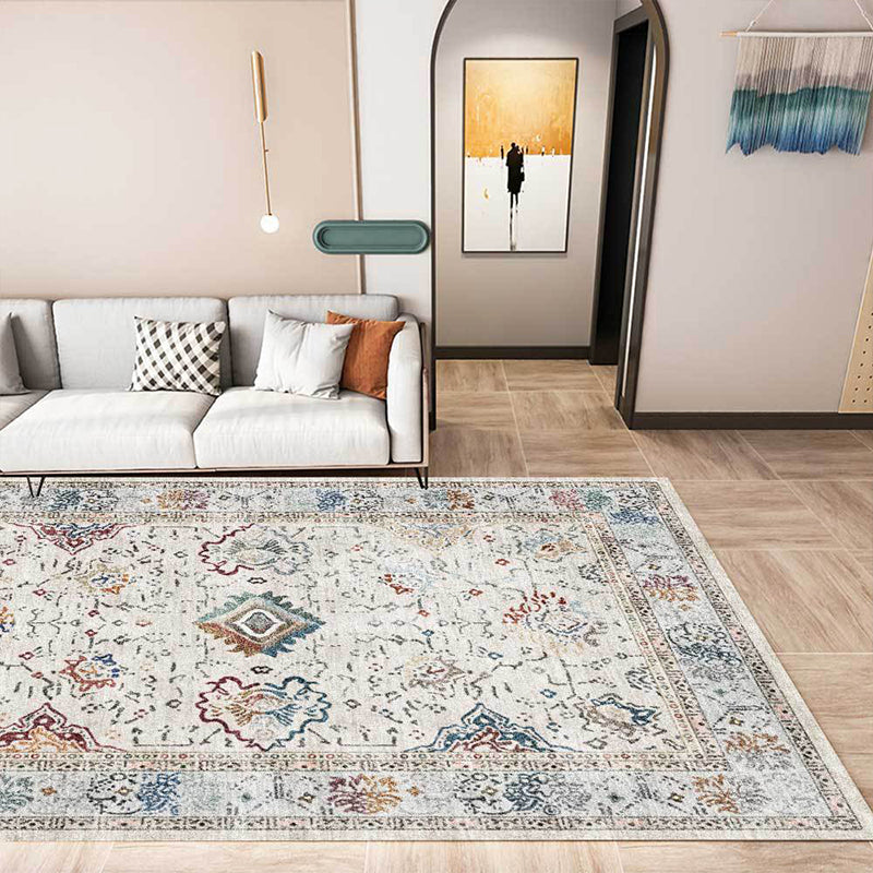 BowLift | Shabby Chic Medallion Pattern Carpet Gray Polyester Carpet Machine Washable Non-Slip Backing Carpet for Living Room