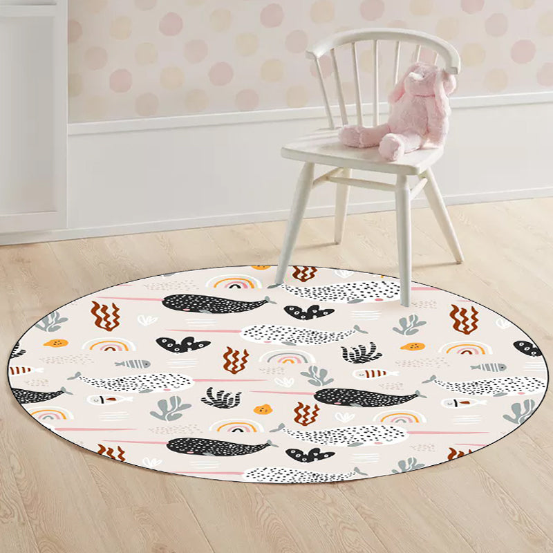BowLift | Beautiful children's carpet in Ivory Animal Leaf Pattern Rug Polyester Non-Slip Washable Rug for the children's room