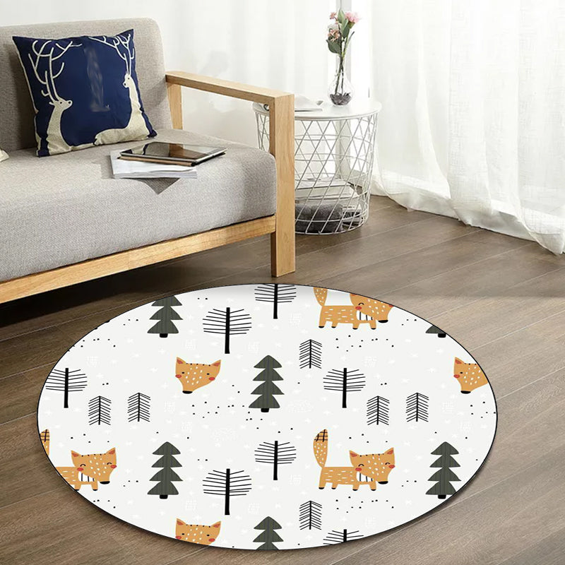 BowLift | White Children's Room Carpet Kids Animal Fox Tree Pattern Area Rug Polyester Stain Resistant Rug