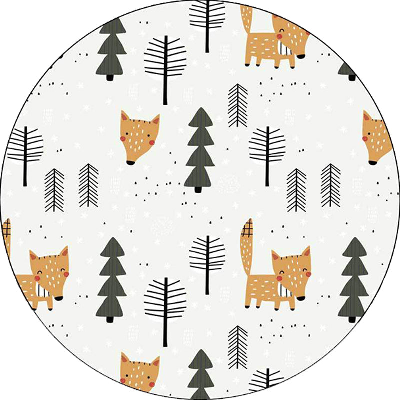BowLift | White Children's Room Carpet Kids Animal Fox Tree Pattern Area Rug Polyester Stain Resistant Rug