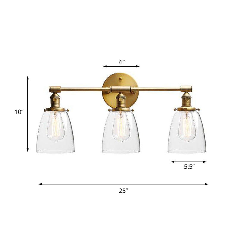 BowLift | 3-Bulb Cone Wall Mount Light Fixture Industrial Brass Clear Glass Lighting for Restaurant