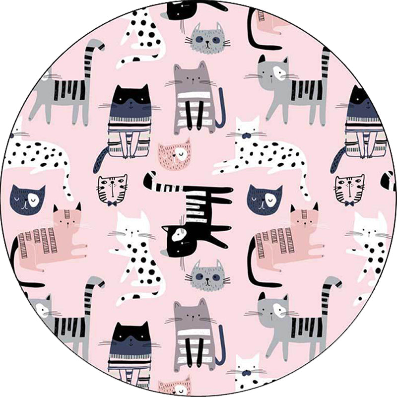 BowLift | Pink Children's Room Carpet Children Animal Cat Pattern Rug Polyester Non-Slip Washable Carpet