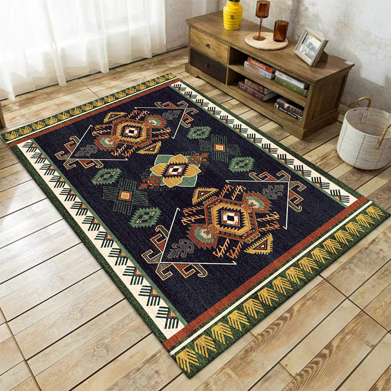 BowLift | Black Bedroom Rug Southwestern Tribal Pattern Area Rug Polyester Pet-Friendly Rug