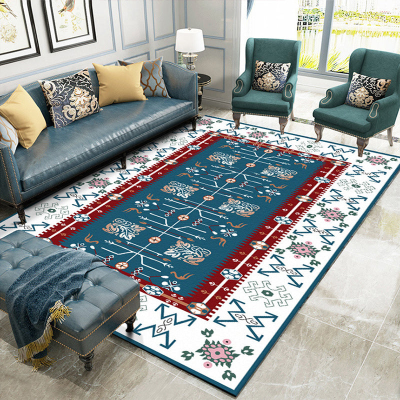 BowLift | White Bedroom Rug Southwestern Tribal Leaf Pattern Area Rug Polyester Stain Resistant Non-Slip Doormat