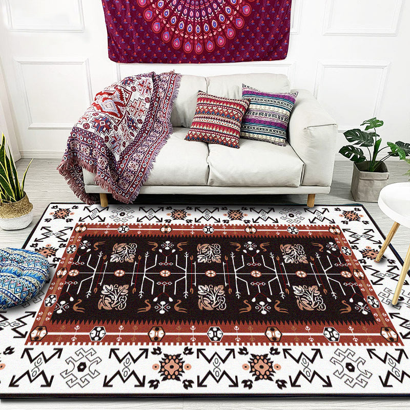 BowLift | White Bedroom Rug Southwestern Tribal Leaf Pattern Area Rug Polyester Stain Resistant Non-Slip Doormat