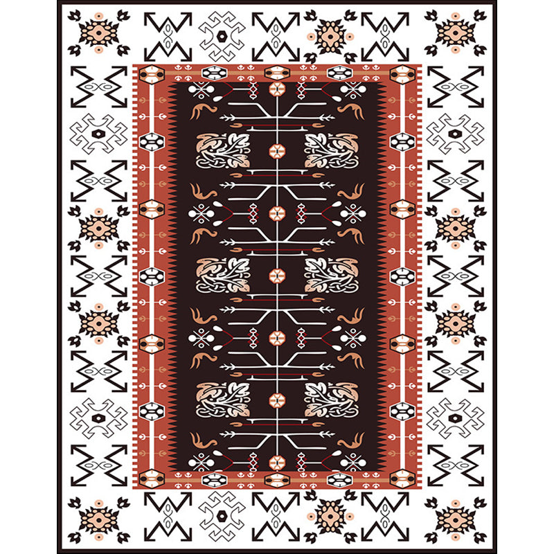 BowLift | White Bedroom Rug Southwestern Tribal Leaf Pattern Area Rug Polyester Stain Resistant Non-Slip Doormat
