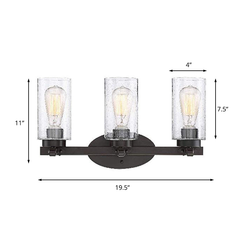BowLift | 3-Bulb Seed Glass Wall Light Industry Black Cylinder Dining Room Wall Lamp in Clear