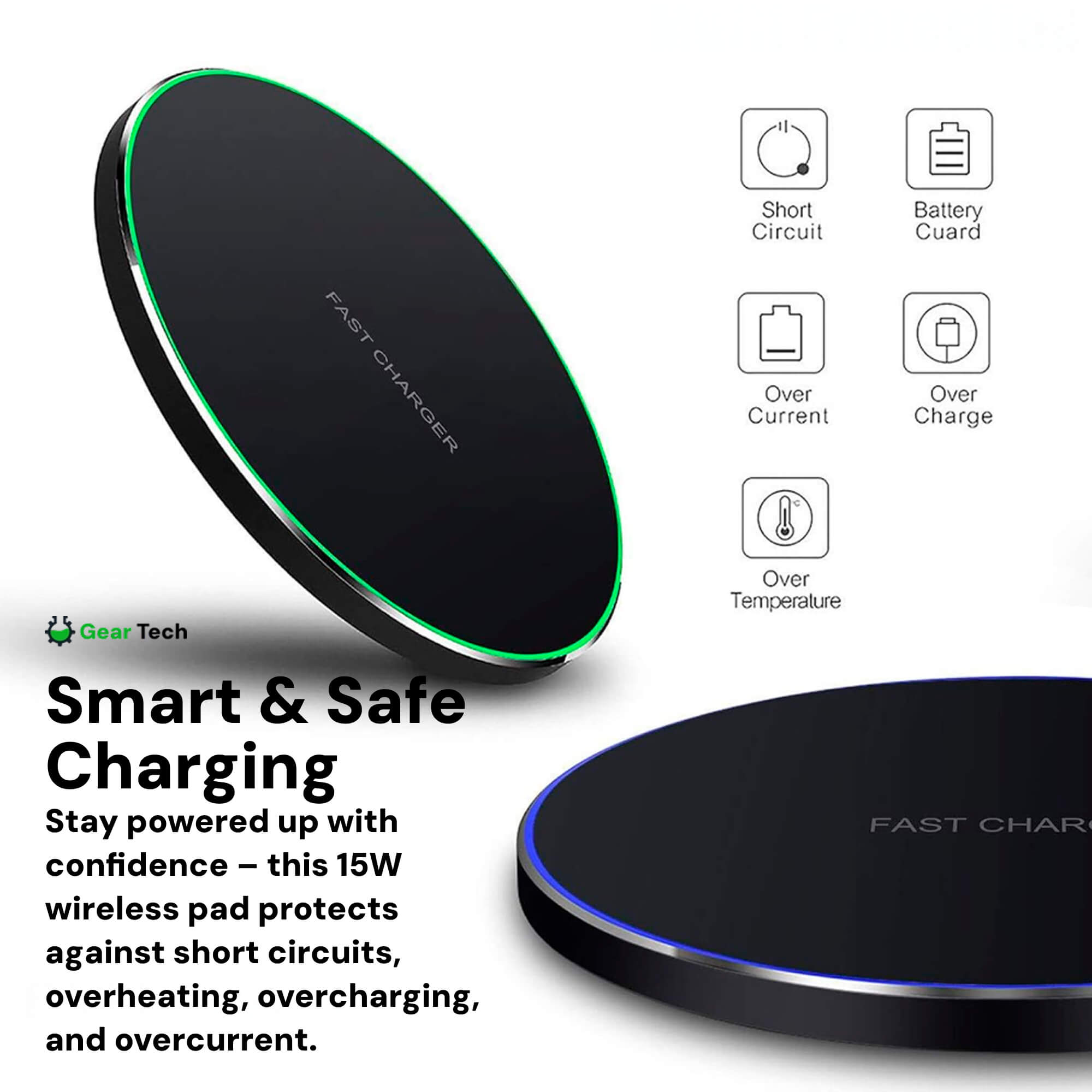 BowLift | 15W Wireless Charging Pad for iPhone & Android – Fast Wireless Charger Base with Sleek Design for Home & Office | Apple & Samsung Compatible