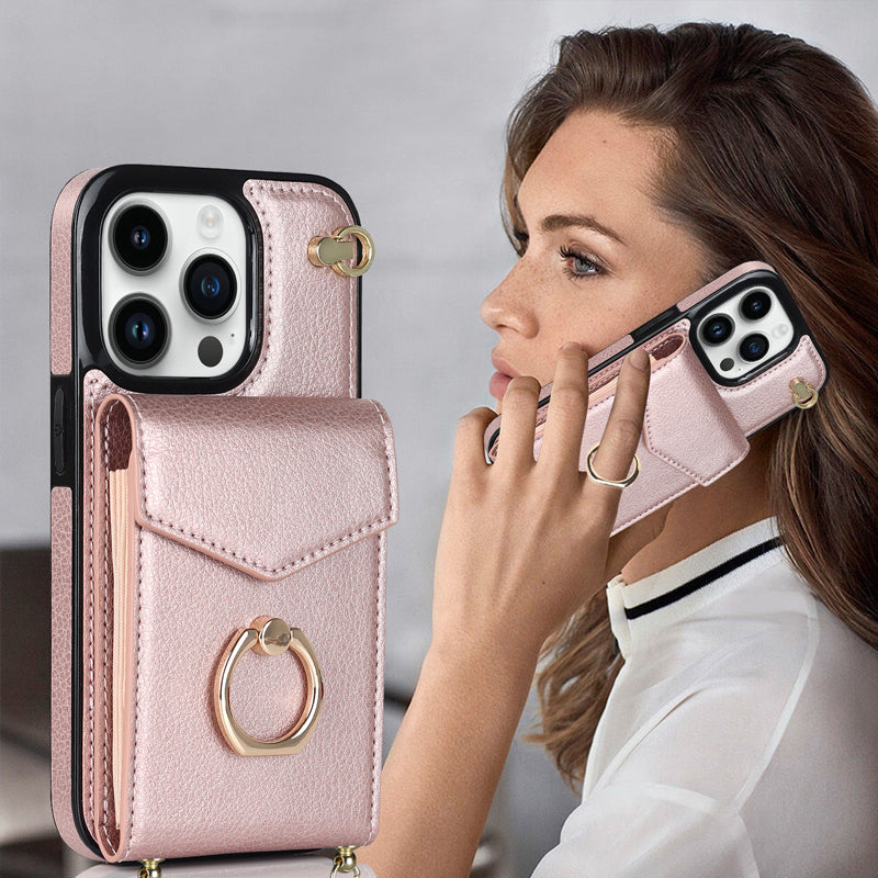 BowLift | Leather Wallet Case with Ring & Lanyard for iPhone