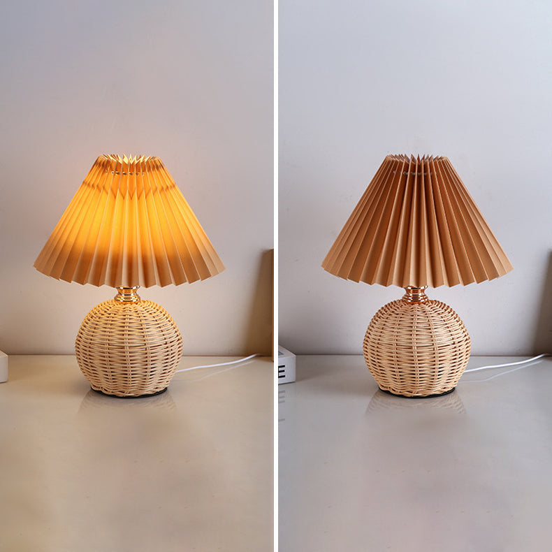 BowLift | RattaLume Nordic LED Table Lamp | Woven Rattan & Foldable Fabric Shade | Mood Light | Decor for the Bedroom