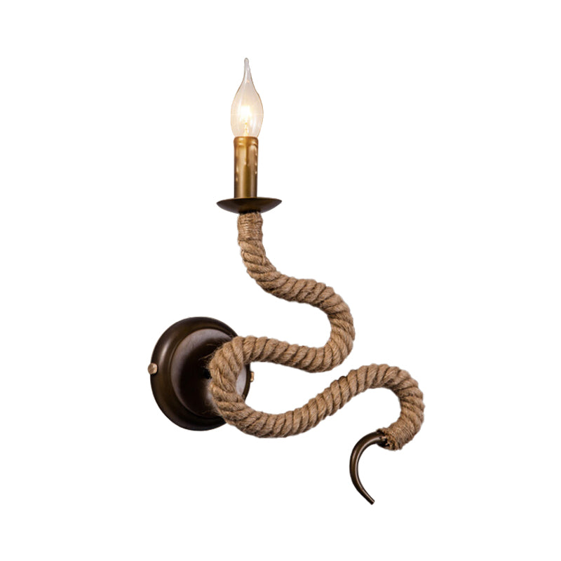 BowLift | Candle Holder Ropestone Wall Lamp with Curved Design Vintage 1 Light Bedroom Wall Mounted Lamp in Bronze