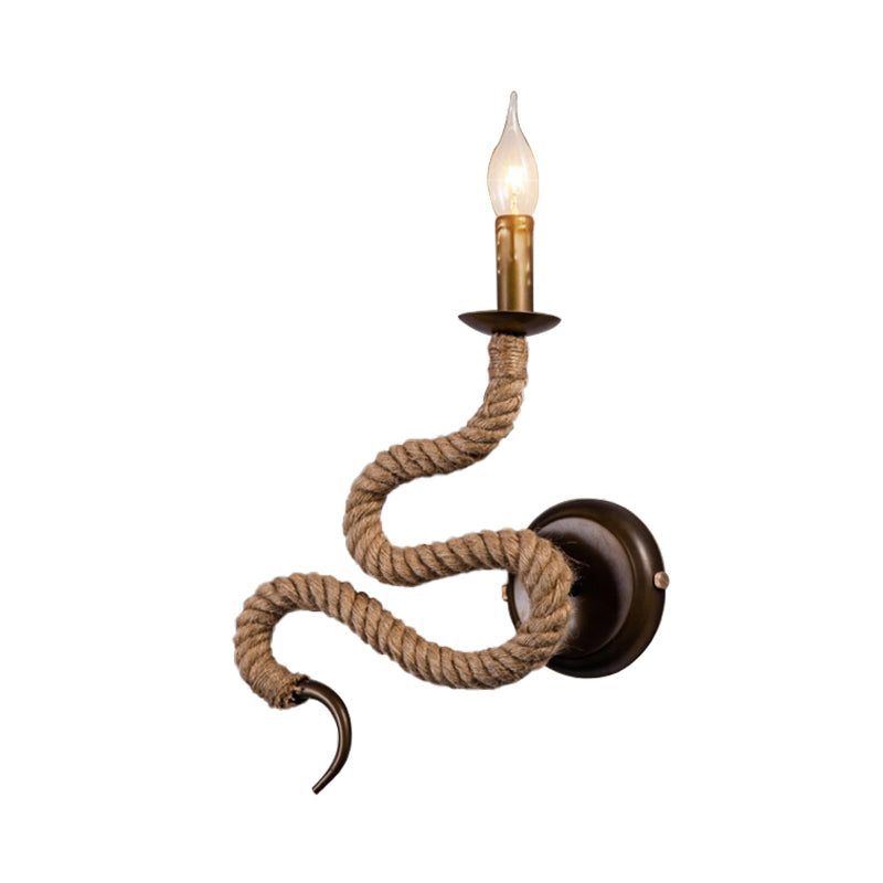 BowLift | Candle Holder Ropestone Wall Lamp with Curved Design Vintage 1 Light Bedroom Wall Mounted Lamp in Bronze