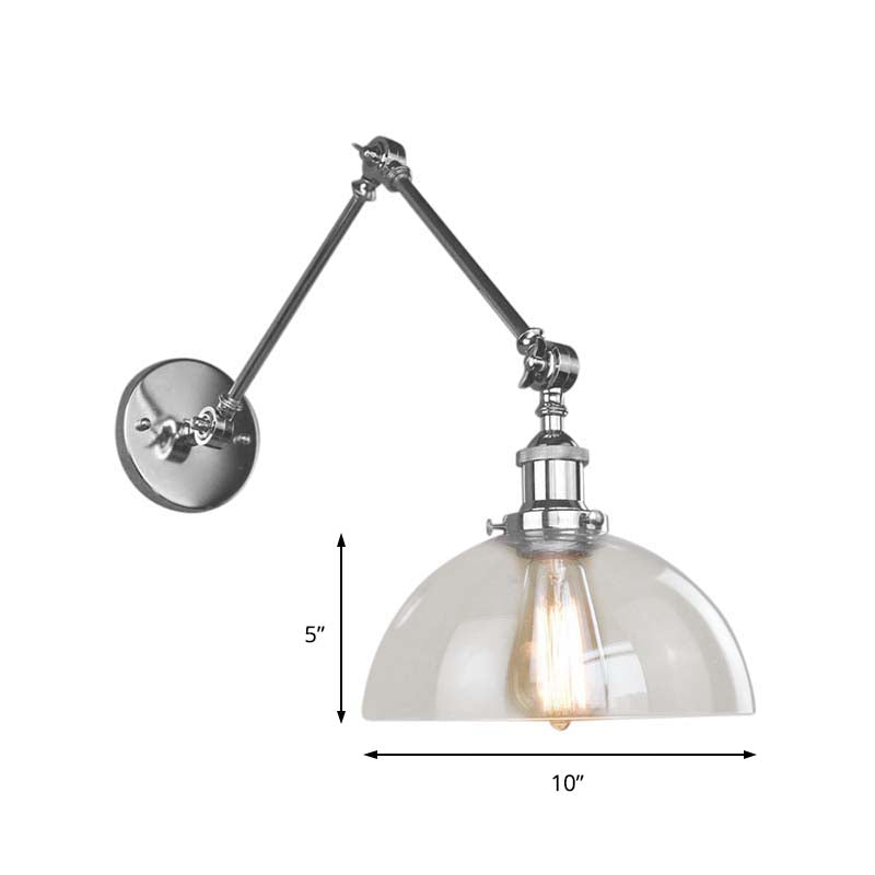 BowLift | Dome Clear Glass Wall Lamp Industrial Simple Bulb Dining Room Sconces Light in Chrome