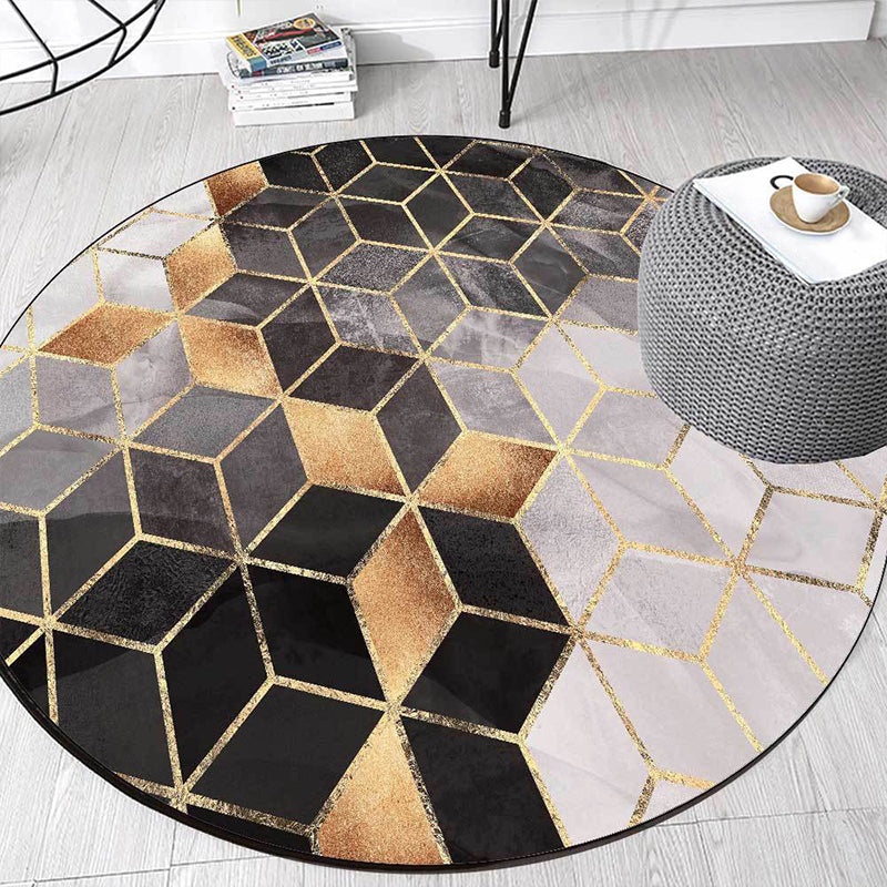 BowLift | Black and Gray Modern Rug Polyester Geometric Print Rug Washable Non-Slip Back Rug for Living Room