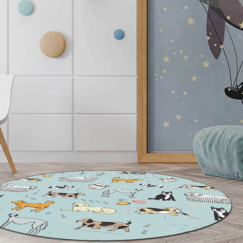 BowLift | Unique Children Rug in Green Animals Dog Bone Print Pattern Rug Polyester Machine Washable Carpet for Children's Room