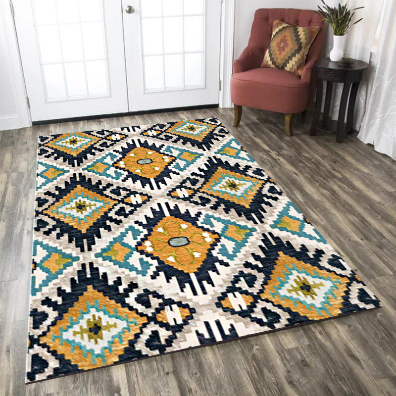 BowLift | Yellow and black Persian carpet polyester checked pattern washable carpet non-slip backing carpet for living room
