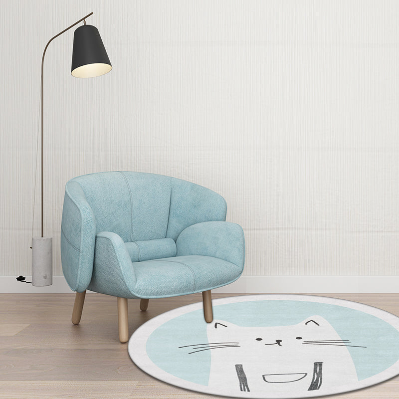 BowLift | Children's mats with cat pattern Light Blue Polyester rug Washable Non-slip mat Rug for living room decoration