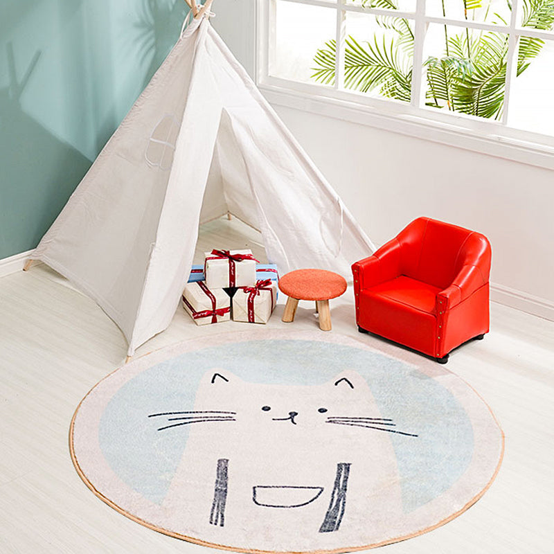 BowLift | Children's mats with cat pattern Light Blue Polyester rug Washable Non-slip mat Rug for living room decoration